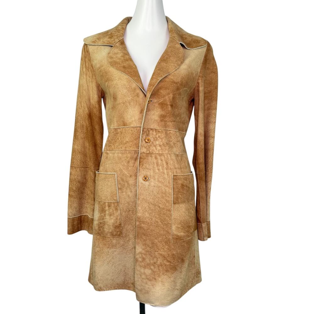 Burning Torch Tan Genuine Leather Suede Coat Sheepskin Lambskin Women's Sz S